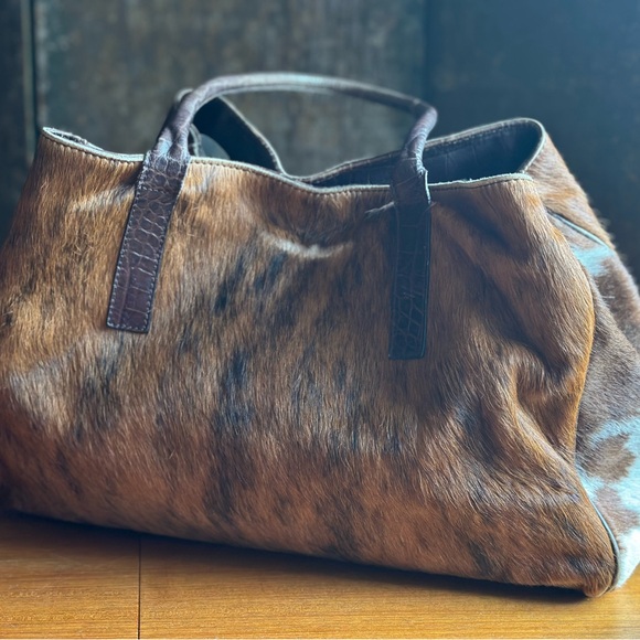 Maurizio Taiuti Brown and White Haircalf Tote - Picture 10 of 14
